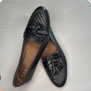 Cole Haan Black Tassel Woven Loafers